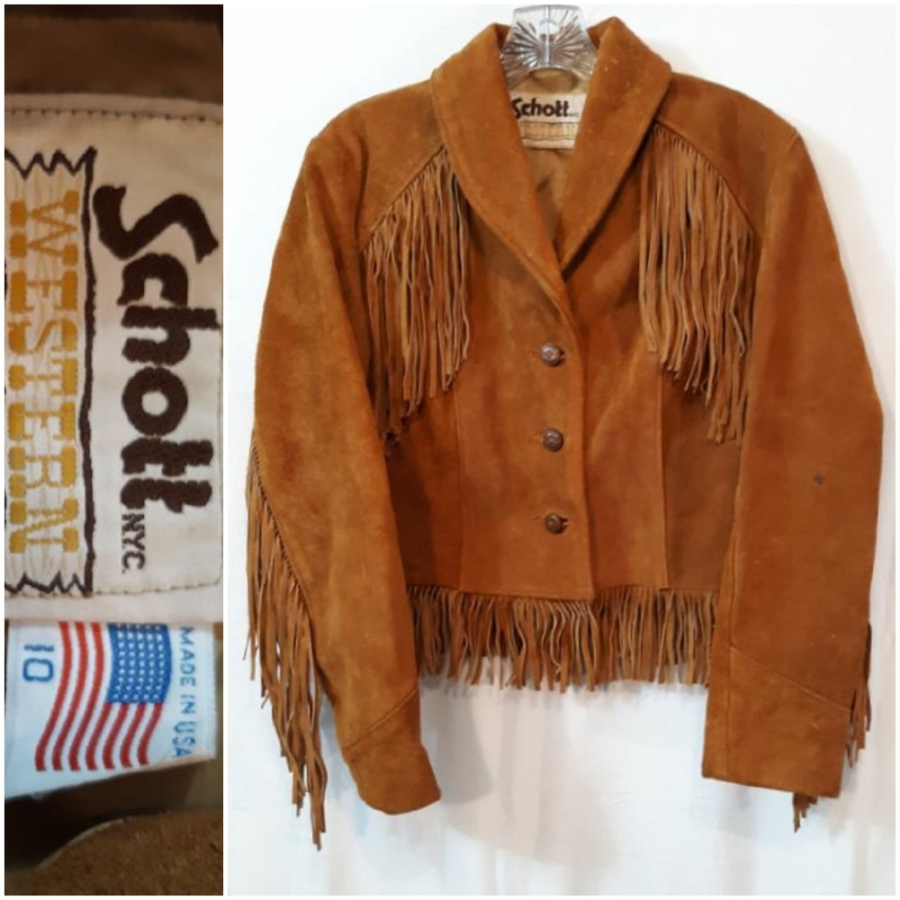 Vintage Schott NYC Western Fringe Suede Coat